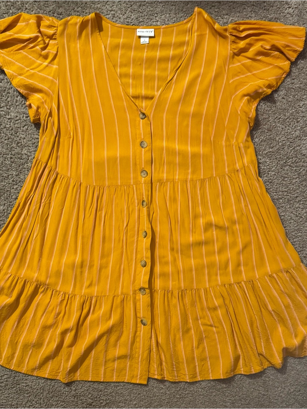 Ava & Viv Mustard Yellow Striped Button-Front Tunic